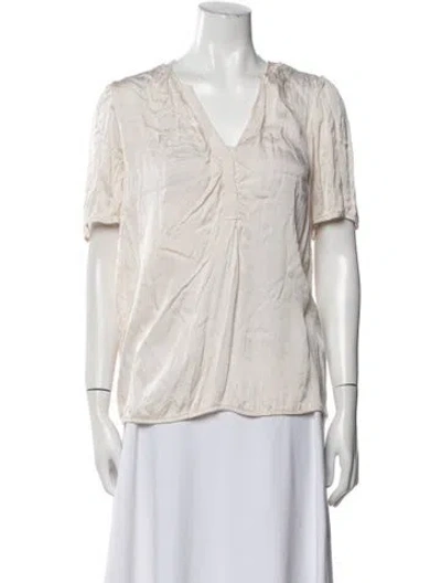 Pre-owned Raquel Allegra V-neck Short Sleeve Blouse In Neutral