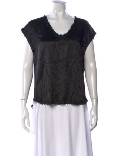 Pre-owned Raquel Allegra V-neck Short Sleeve Top In Black
