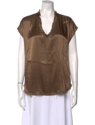 Pre-owned Raquel Allegra V-neck Short Sleeve Top In Brown