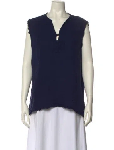Pre-owned Raquel Allegra V-neck Sleeveless Blouse In Blue