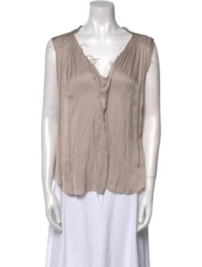 Pre-owned Raquel Allegra V-neck Sleeveless Blouse In Gray