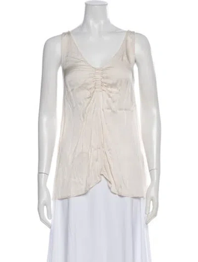 Pre-owned Raquel Allegra V-neck Sleeveless Blouse In Neutral
