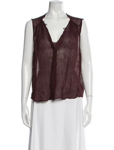 Pre-owned Raquel Allegra V-neck Sleeveless Top In Brown