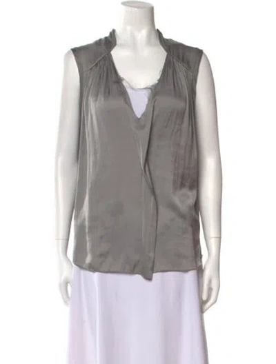 Pre-owned Raquel Allegra V-neck Three-quarter Sleeve Blouse In Green