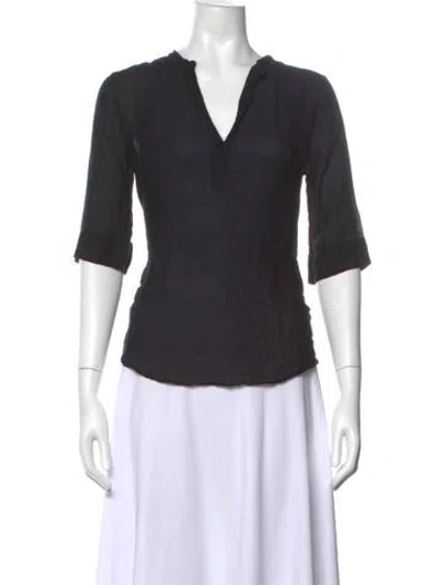 Pre-owned Raquel Allegra V-neck Three-quarter Sleeve Top In Black