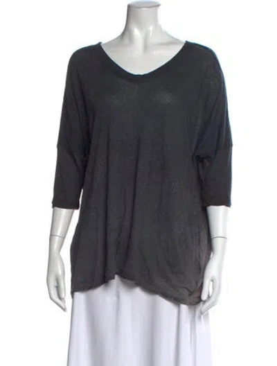 Pre-owned Raquel Allegra V-neck Three-quarter Sleeve T-shirt In Grey