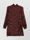 Raquel Diniz A-line Turtleneck Mini Dress With Long Sleeves In Brown