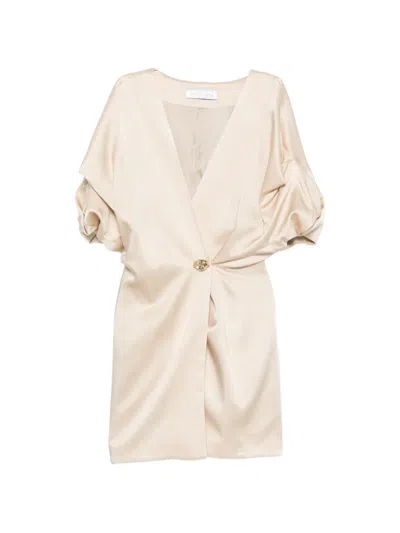 Raquel Diniz Anastasia Button-detail V-neck Mini Dress In Metallic