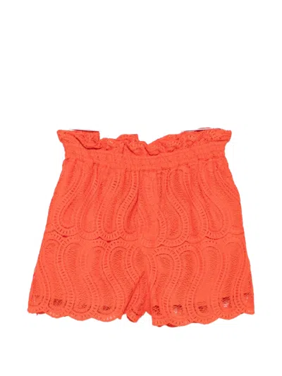 Raquel Diniz Bahia Lace Ruffle Shorts Scalloped Hem In Red
