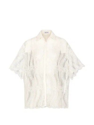 Raquel Diniz Bina Short Sleeve Lace Shirt Detail In White