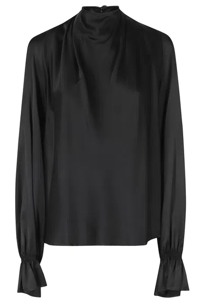 Raquel Diniz Black Moona Ls Draped Waterfall Viscose Blouse