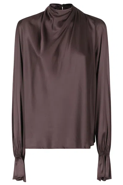 Raquel Diniz Chocolate Moona Ls Draped Waterfall Viscose Blouse In Grey
