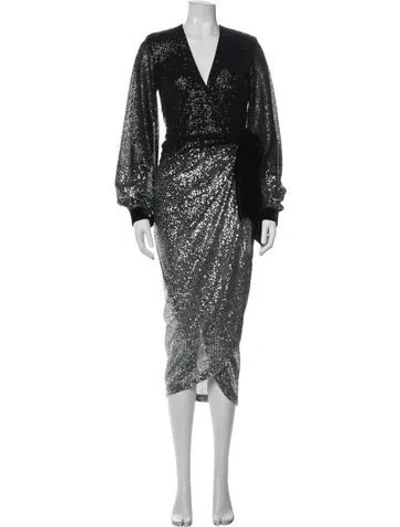 Pre-owned Raquel Diniz Colorblock Pattern Midi Length Dress In Black