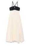 Raquel Diniz Long White And Black Linen And Silk Dress