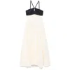 Raquel Diniz Long White And Black Linen And Silk Dress In Beige