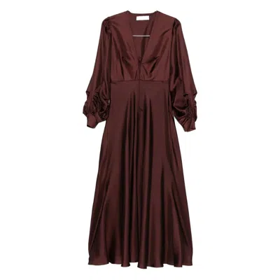 Raquel Diniz V-neck Maxi Dress In Burgundy