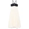 Raquel Diniz Long White And Black Linen And Silk Dress In Multicolor