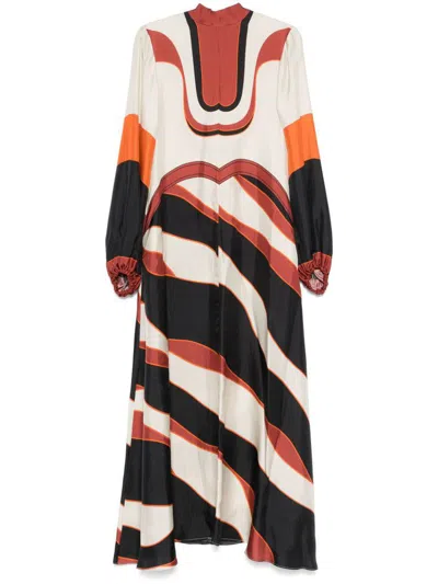 RAQUEL DINIZ RAQUEL DINIZ LONG DRESS IN MULTICOLOR SILK WITH BOW