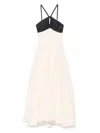 Raquel Diniz Long White And Black Linen And Silk Dress In White