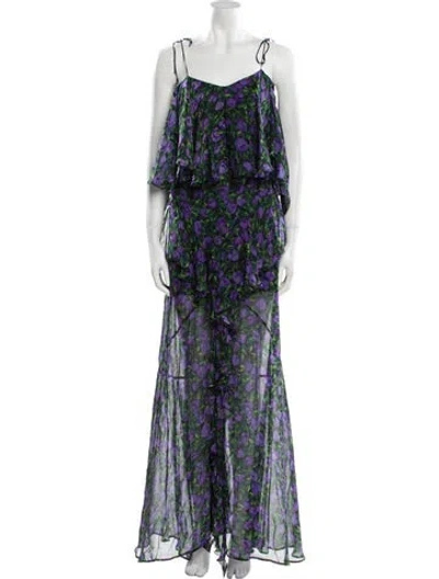Pre-owned Raquel Diniz Floral Print Long Dress In Green