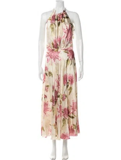 Pre-owned Raquel Diniz Floral Print Long Dress In Neutrals