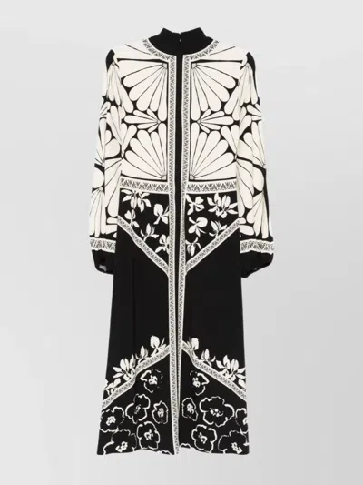 RAQUEL DINIZ FLORAL PRINT MIDI DRESS WITH TIE NECK