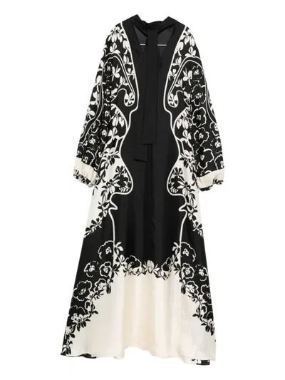 Raquel Diniz Parana Floral Print Silk Kaftan Maxi Dress In Black