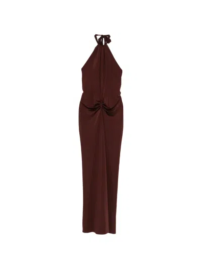 Raquel Diniz Gathered Halter Dress In Brown
