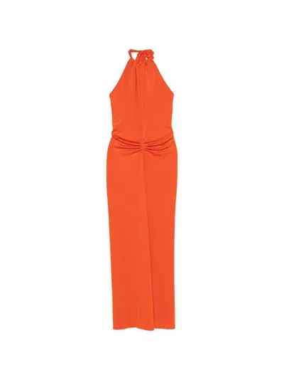 Raquel Diniz Halter Gathered Dress In Orange