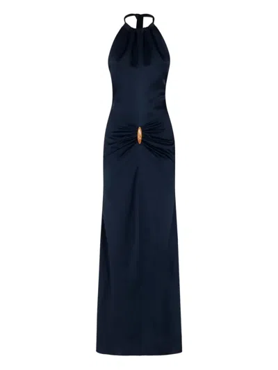 Raquel Diniz Halter-neck Draped Gown In Blue