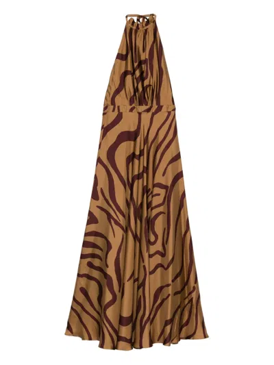 RAQUEL DINIZ HALTER-NECK SWIRL-PRINT MAXI DRESS