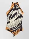 Raquel Diniz Halterneck Open Back Top Asymmetric Hem In Multi