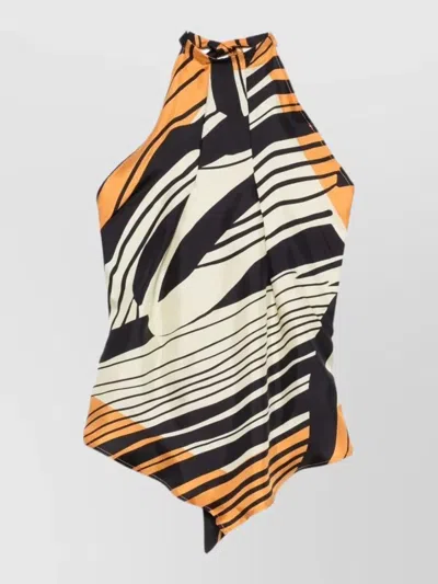 RAQUEL DINIZ HALTERNECK OPEN BACK TOP ASYMMETRIC HEM