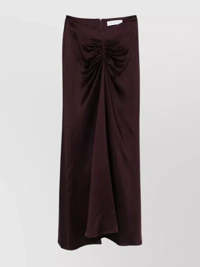 RAQUEL DINIZ HIGH WAIST MIDI SATIN SKIRT WITH RUCHED DETAIL