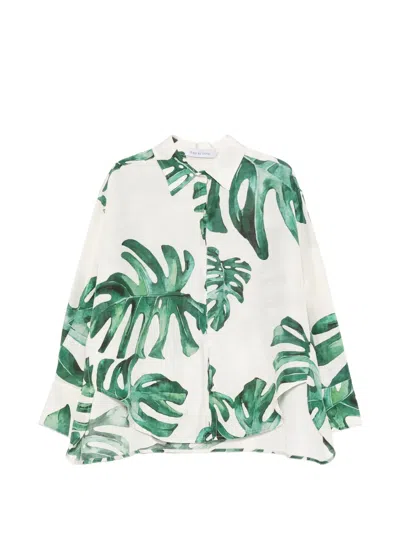Raquel Diniz Leaf-print Curved-hem Shirt In Multi