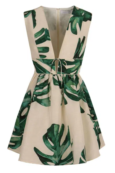 Raquel Diniz Linen And Silk Dress In Green