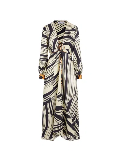 Raquel Diniz Long-sleeve Printed Midi Dress In Brown
