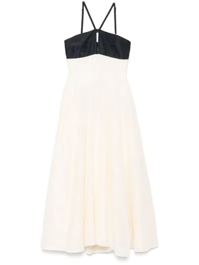 RAQUEL DINIZ RAQUEL DINIZ LONG WHITE AND BLACK LINEN AND SILK DRESS