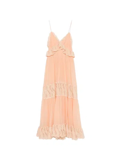 Raquel Diniz Lory Crochet-trim Pleated Dress In Pink
