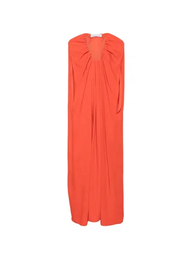 Raquel Diniz New Emilia Draped Halterneck Maxi Dress In Orange