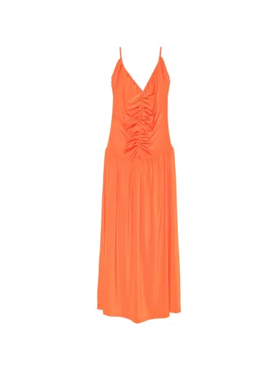 Raquel Diniz New Eva Ruched Ruffled-trim Dress In Orange
