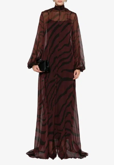 RAQUEL DINIZ PARANA ZEBRA PRINT CHIFFON MAXI KAFTAN DRESS