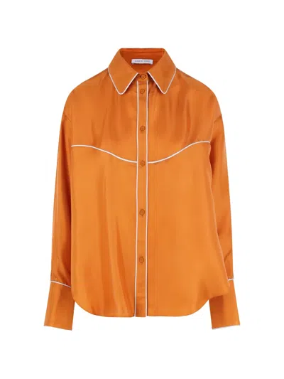 Raquel Diniz Piping-detail Silk Shirt In Orange
