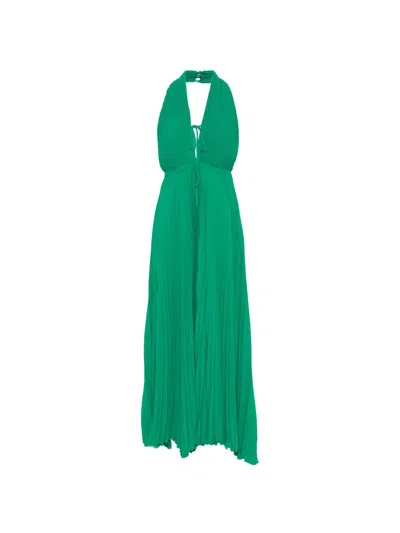 Raquel Diniz Raissa Pleated Halterneck Maxi Dress In Green