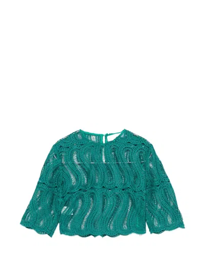 Raquel Diniz Sabi Lace-embroidered Cropped Top In Green