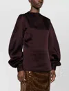 Raquel Diniz Satin Blouse With Flared Cuffs And Puff Sleeves In Burgundy