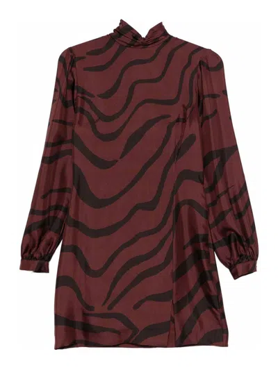 RAQUEL DINIZ SHORT BURGUNDY SILK HIGH-NECK DRESS