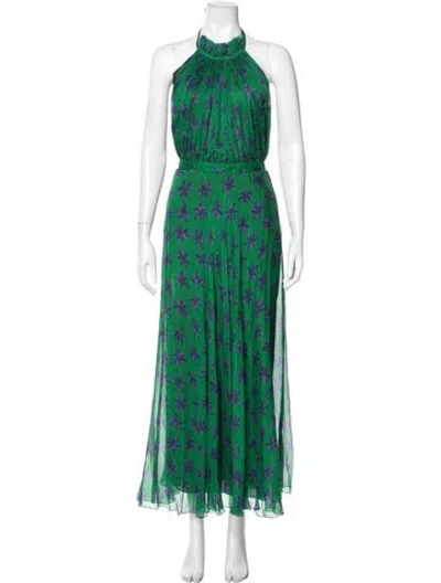 Pre-owned Raquel Diniz Silk Long Dress W/ Tags In Green