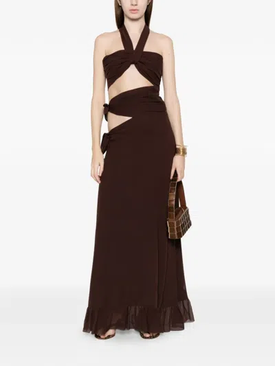 Raquel Diniz Teresa Cut-out Ruffled Maxi Dress In Brown