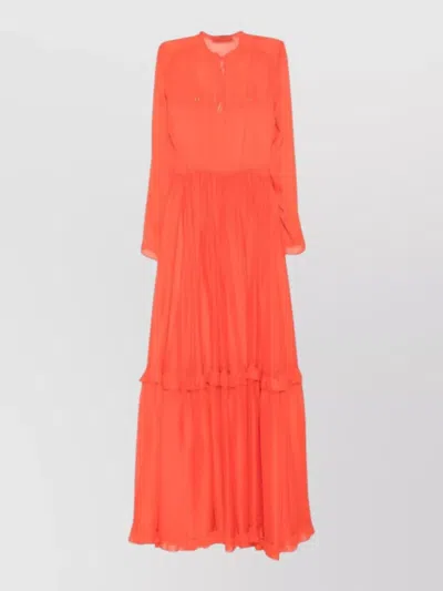 Raquel Diniz Tiered Long Sleeve Sheer Silk Nylon Dress In Orange